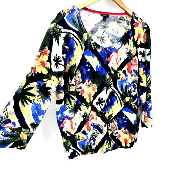 Talbots Sweater Womens Petite 2X 2xp Tropical Knit Button Up 3/4 Sleeve Coastal - Picture 3 of 9